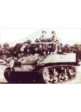 在古寧頭戰役中打響名號的戰三團第六十六號M5A1戰車。（取自輔導會《古寧頭戰役》參戰官兵口述歷史）之照片