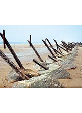 金門尚義海灘上，昔日反登陸的「軌條砦」。之照片