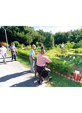 中彰榮家住民於防疫期間栽種花圃有成，吸引散步住民佇足觀賞。（圖／中彰榮家）之照片