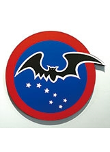 「黑蝙蝠中隊」選擇蝙蝠為隊徽，是因為蝙蝠夜間以聲波來辨位飛行，和該中隊雷達電子偵測工作原理相同。（圖／鍾祖豪翻拍）之照片