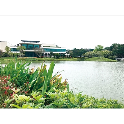 蔣經國總統圖書館位於經國七海文化園區的七海潭畔，參觀民眾可沿著近年才闢建的環潭步道散步賞景。（圖／鍾祖豪）